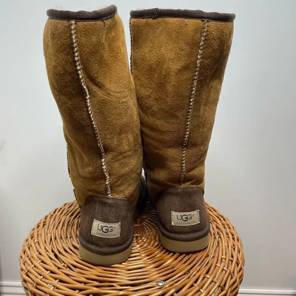 UGG Classic Tall 5818 Leather Sheepskin Shearling Winter Boots‎ Color Block W7 7